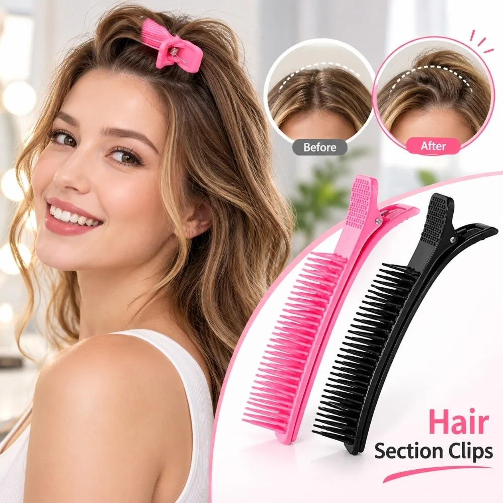 Plastic Hair Section Clips Non Slip Grip with Built-In Combs Hair Styling Clips Comb Attachment Curved Hair Sectioning Clips