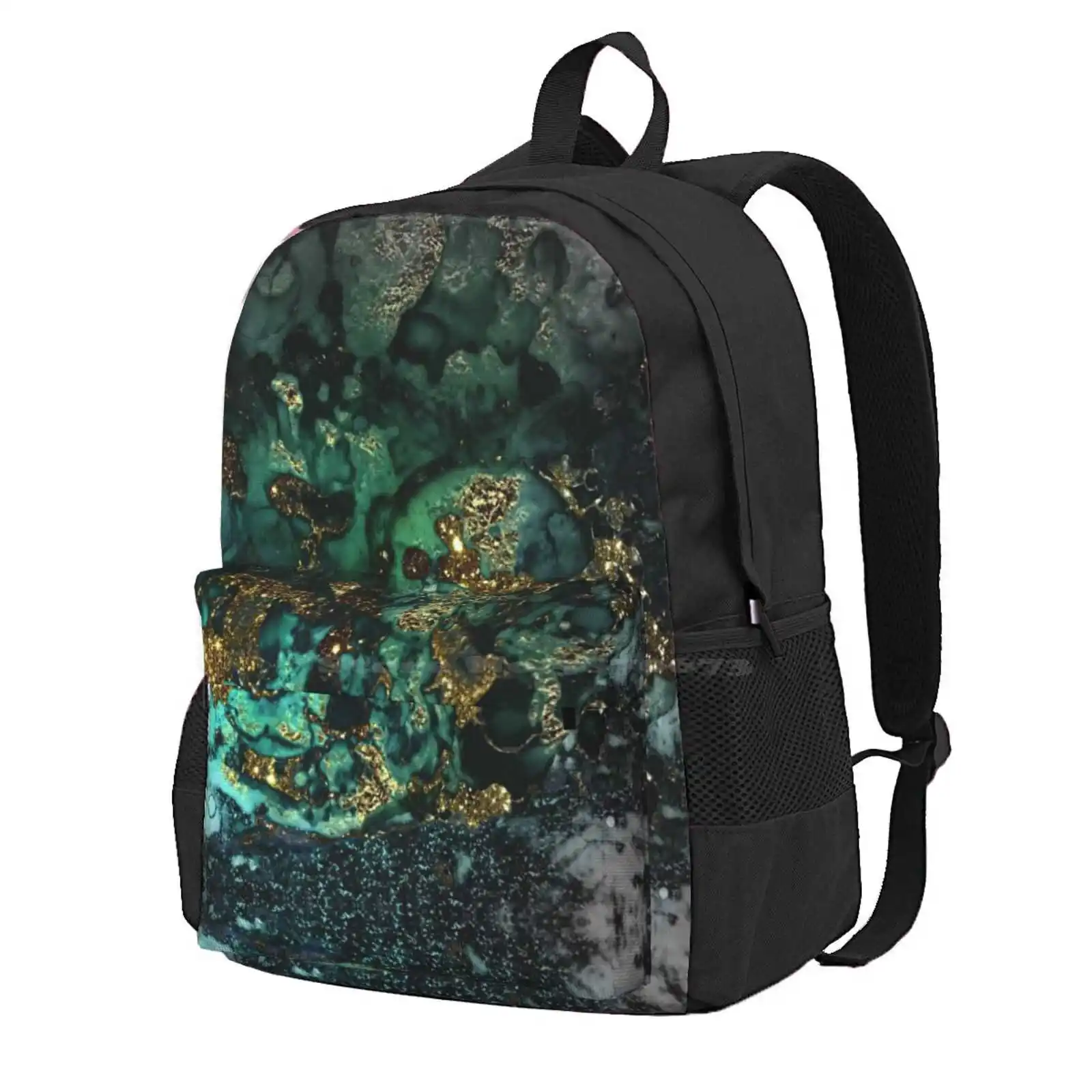 Gold Indigo Faux Malachite Marble Hot Sale Schoolbag Backpack Fashion Bags Texture Geode Terrazzo Trendy Glitter Bohemian Boho