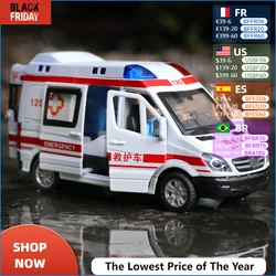 1:32 Hospital Rescue Ambulance Die - Cast Metal Toy Car Pull Back Sound Light Alloy Toys Vehicle For Children Boys Gifts