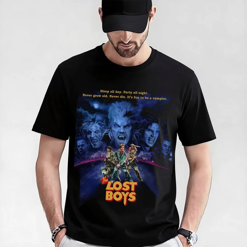 Sleep all day Movie Horror The Lost Boys Scary Vampire Gift T-shirts Santa Carla Boys Graphic Clothes Short Sleeve All size Tops