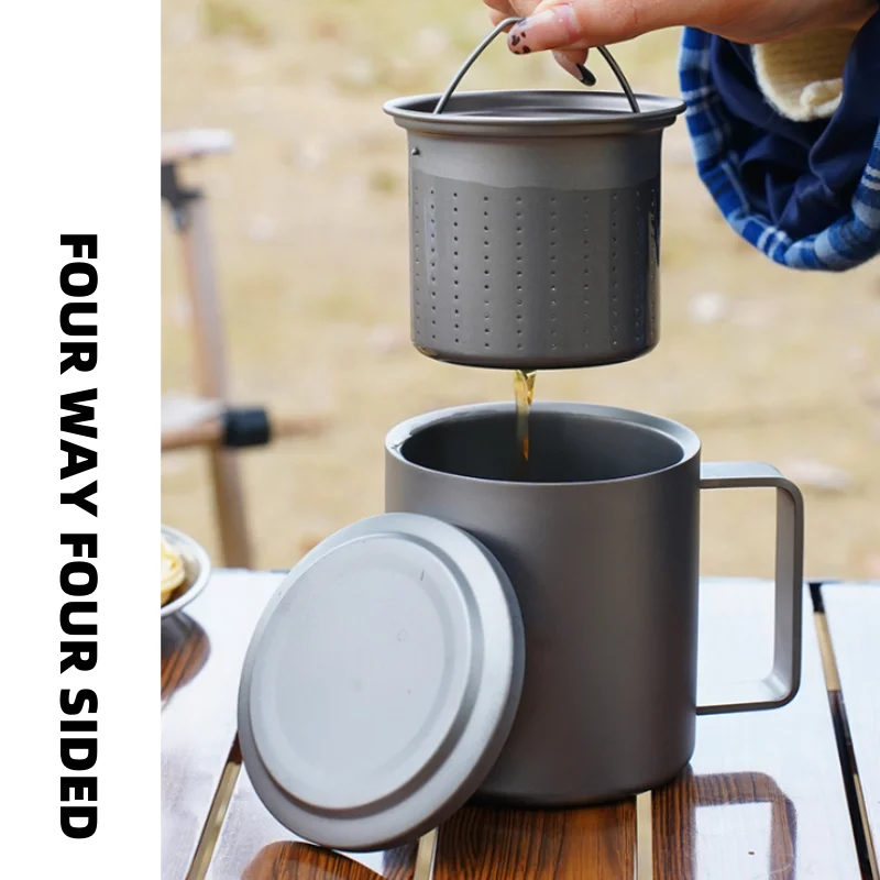 

Двухслойная кружка из чистого титана, новый продукт, легкая с крышкой, двухслойная изолированная кружка, чайная чашка для пикника на открытом воздухе