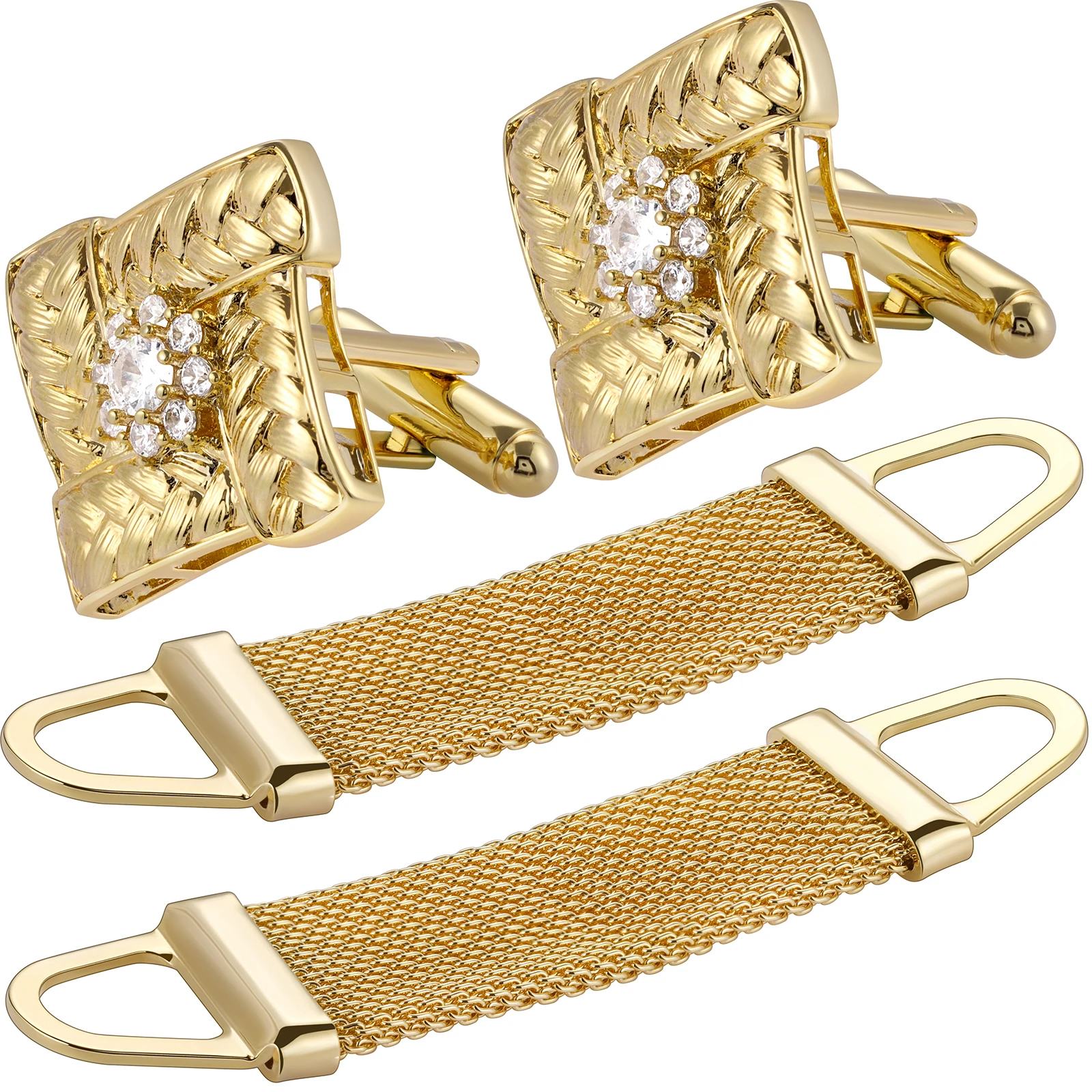 square zircon Cufflinks Set Wi - Dress Shirt French Cuff 评论和价格
