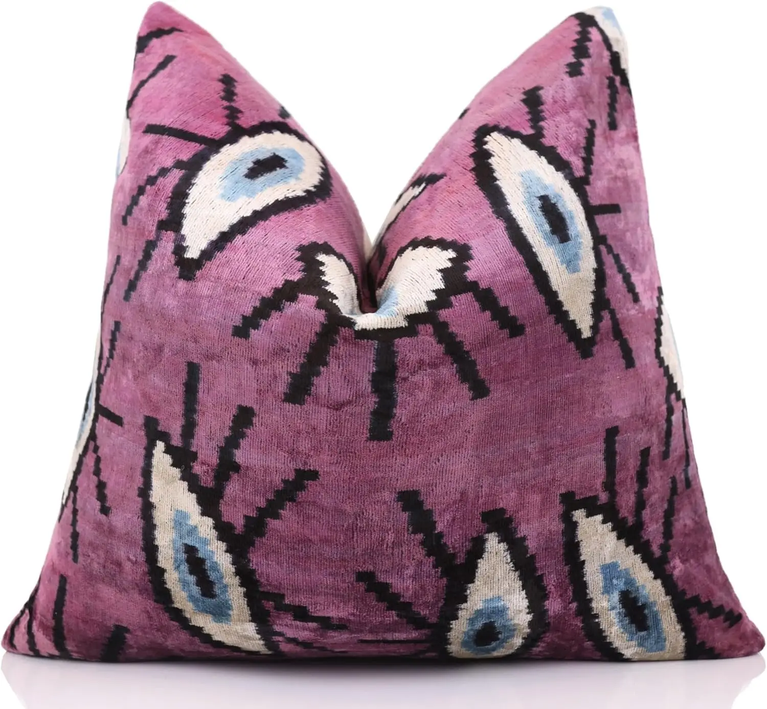 

Silk Velvet Throw Pillow Handmade Ikat 20x20 Magenta Blue