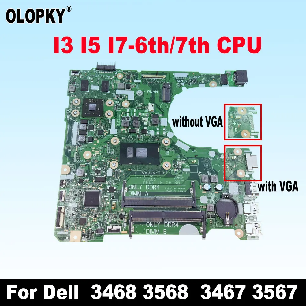 

15341-1 for Dell Vostro 3468 3568 Inspiron 3467 3567 Laptop Mainboard with I3 I5 I7-6th/7th Gen CPU R5 M330 DDR4