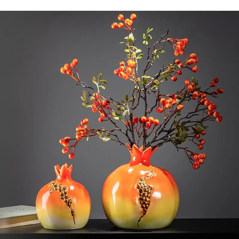 

Chinese Classic Ceramics Vases Simulation Pomegranate Flower Insert Dried Floral Desktop Porcelain Vase Vintage Home Decor
