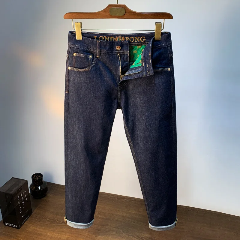 Original color washed denim jeans men's summer small straight leg casual high-end atmospheric simple slim fit men's pants