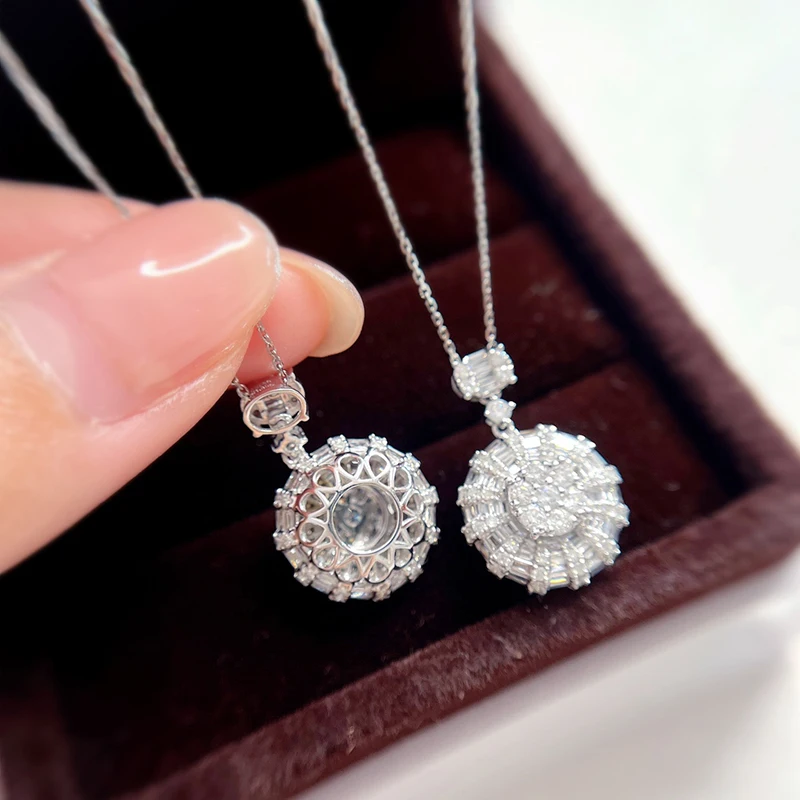 LUOWEND 100% 18K White Gold Earrings Luxury Design Real Natural Diamond Earrings&Earring&Necklace for Women High Jewelry Set