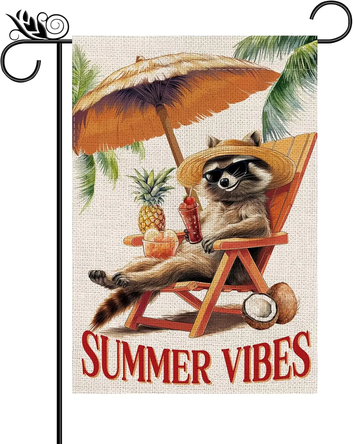 Summer Garden Flag Funny Vibes Raccoon Vertical Double Sided Beach Yard Outdoor Decorations 12.5 x 18 Inch jjp