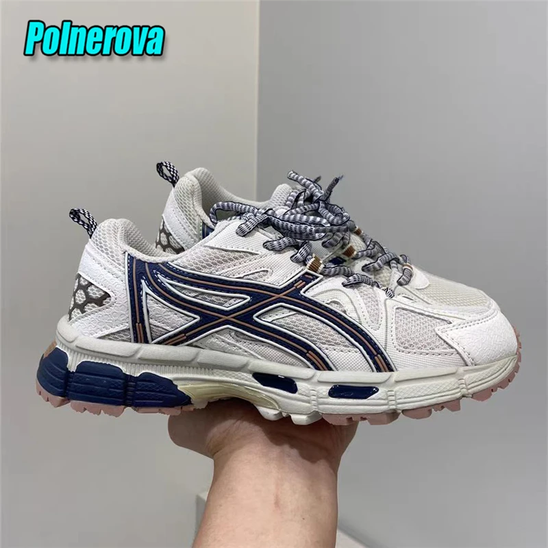 

Summer Mesh Couple Sports Shoes Retro Mixed Colors Thick Soled Lace-Up Casual Sneakers Novel Walking Breathable Women Men Shoes