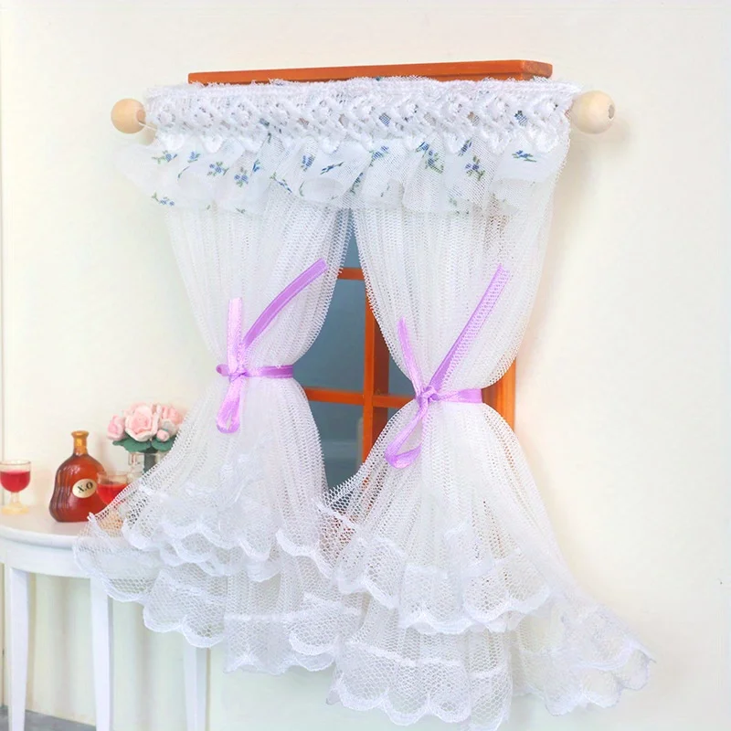 

1pc Dollhouse Mini Curtains Double-layer Fabric Model Doll House Miniature Curtains Bedroom Decoration Accessory Ornament