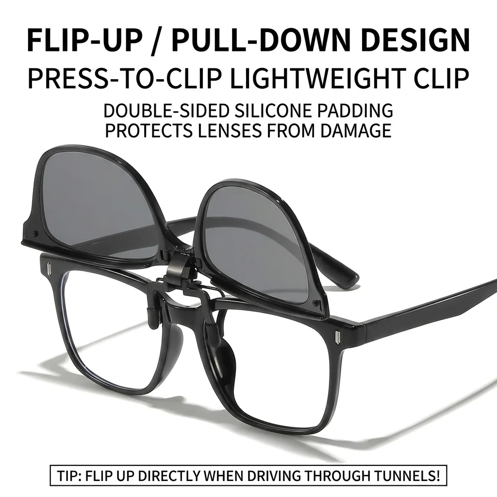 Foldable Clip-on Sunglasses UV400 Protection Shades Cover Sun Glasses for Prescription Glass Unisex for Outdoor Driving Fishing