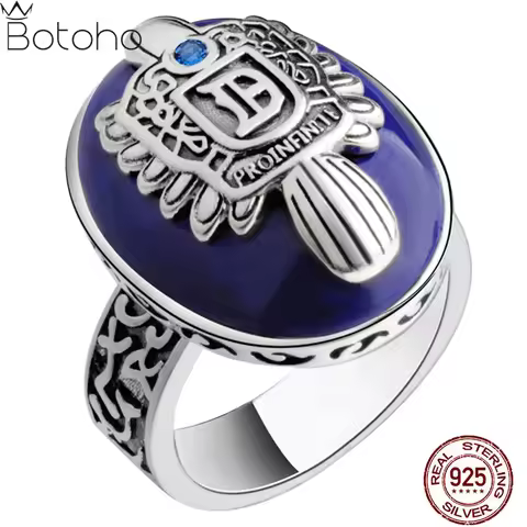 The Vampire Diaries Rings 925 Silver Damon Salvatore Ring Men's With Lapis Lazuli Natural Stone Customized Jewelry
