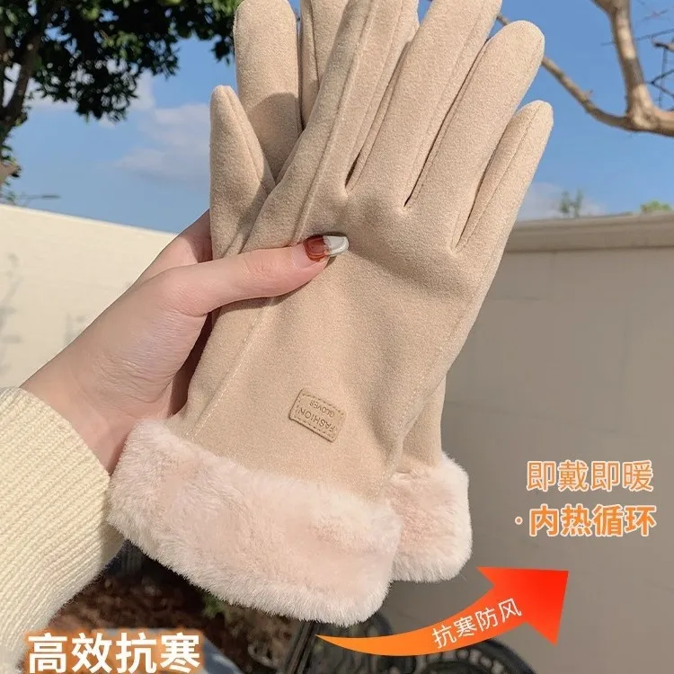 الشتاء شاشة تعمل باللمس المرأة قفاز الخريف موضة القفازات المخملية المرأة قفازات دافئة الصلبة الدراجات يندبروف في الهواء الطلق القفاز #1