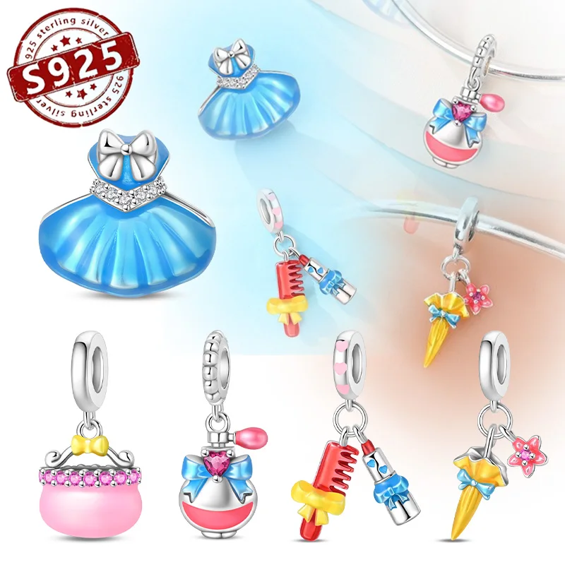 New 925 Sterling Silver Dress perfume lipstick umbrella Comb pendant Charms Beads Fit Original Bracelets DIY Jewelry Gift