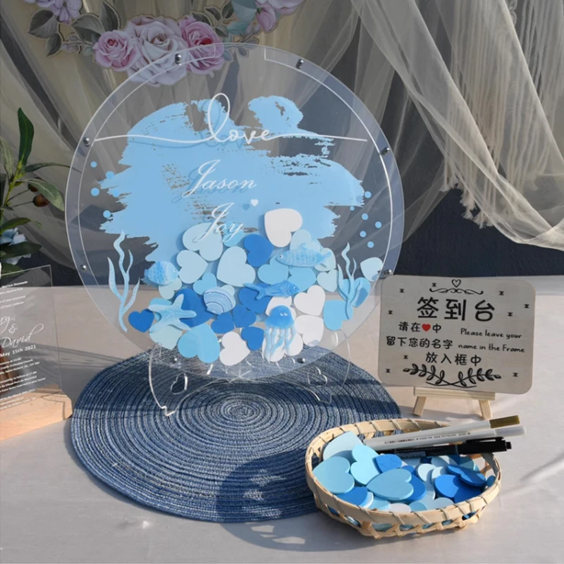 Customized Marine Animal Chips Design Drop Box, Sign-in Frame, Creativity Wedding Guestbook, Birthday,Color Printed