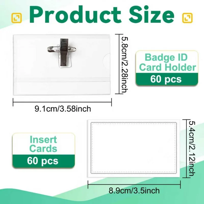 60 Pieces Name Tags with Pins Name Badge Holders Plastic Name Tag Holder with 60 Pcs Inserts Fit Card(3.58x2.28 inch)
