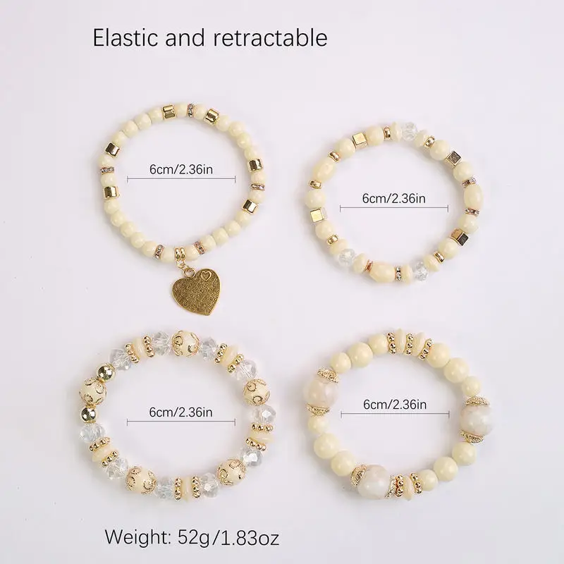 Women's Ethnic Boho Bracelet Multi Layer Imitation Crystal Peach Heart Beaded Bracelets Vintage Stackable Bangle Jewelry Gift