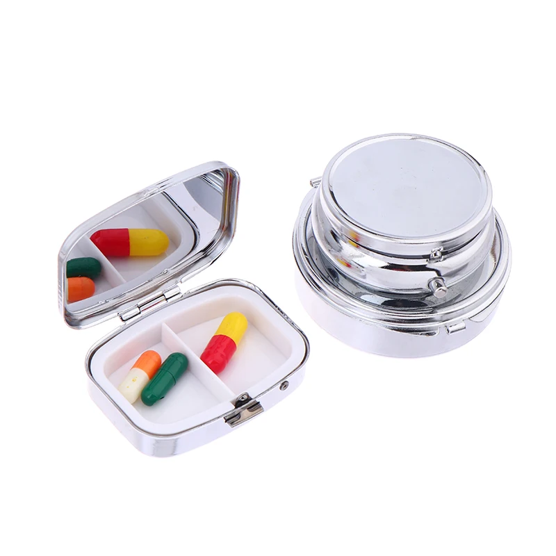 1Pc 2/3 Grids Mini Metal Pill Box With Mirror Portable Travel Rectangle/Round Waterproof Pill Tablet Medicine Case Container