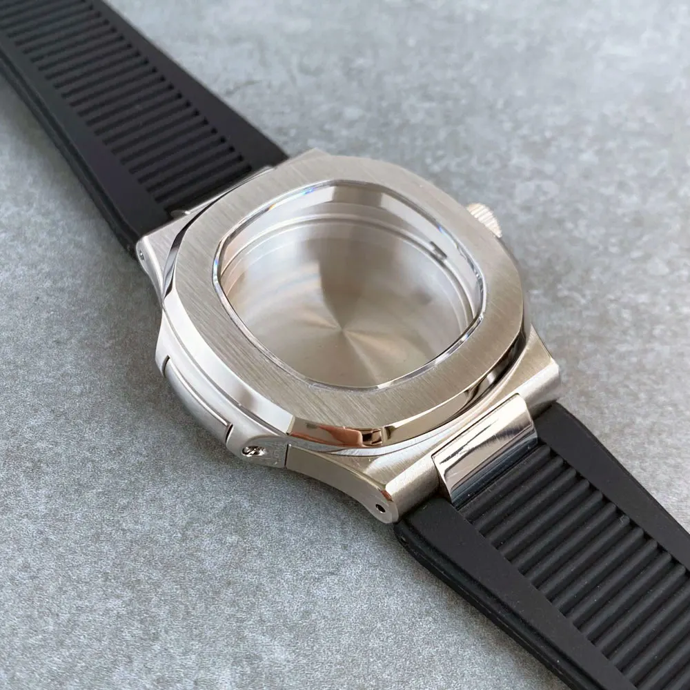Tandorio 40mm Stainless Steel Watch Case Black Rubber Strap Fit NH35 NH36 Automatic Movement Screw For Nautilus Parts