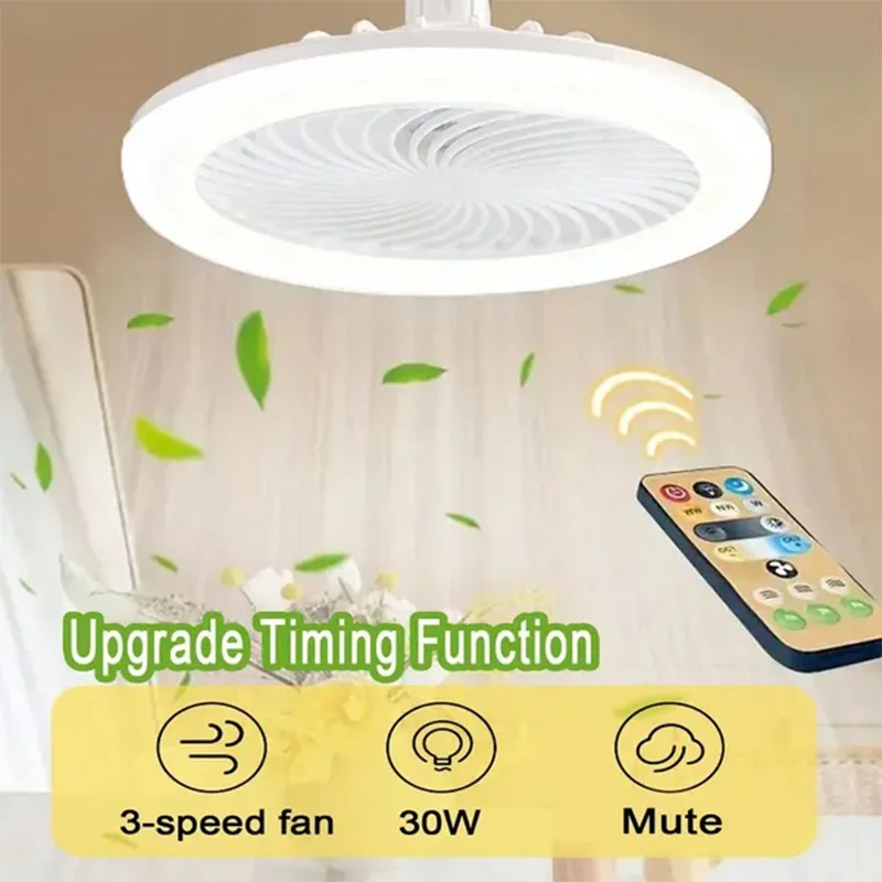 

3In1 Ceiling Fan With Lighting Lamp E27 Converter Base With Remote Control For Bedroom Living Home Silent Ac85-265v