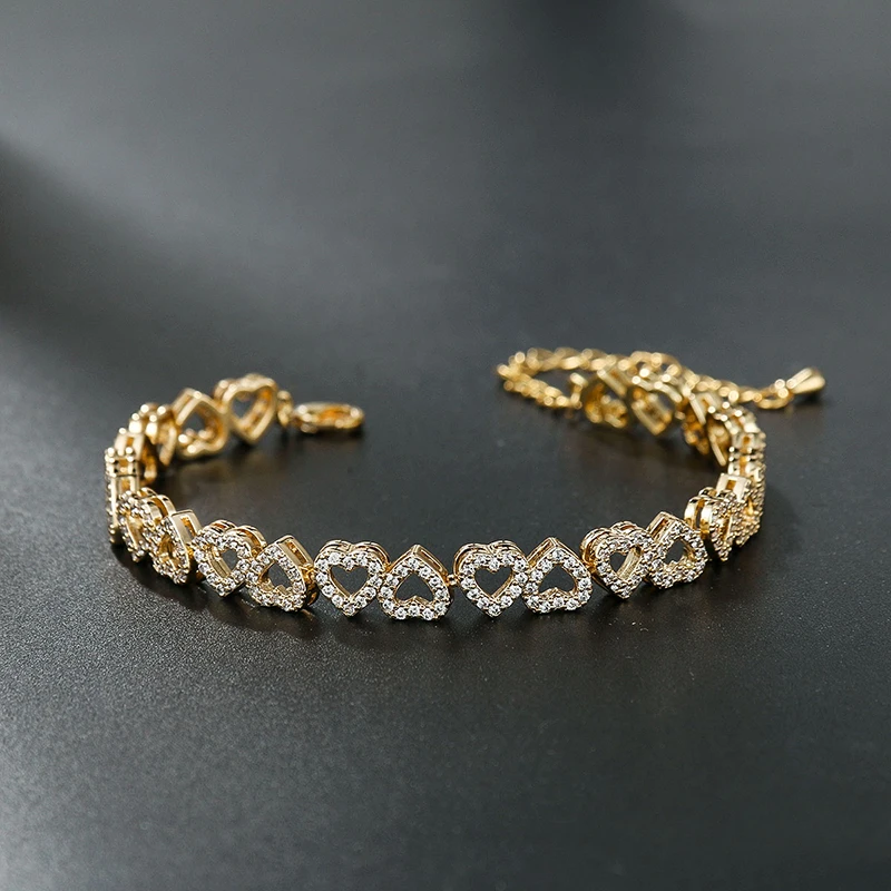 

Elegant Gold or Silver Color Plated Shiny Cubic Zirconia Heart Bracelets for For Party Daily Women Girls Moms Girlfriend Gifts