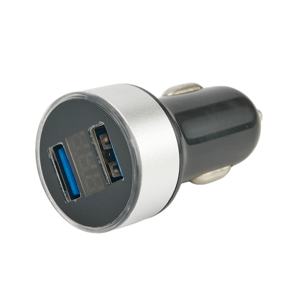 

Автомобильное зарядное устройство с двумя USB-портами, 1 шт., 3,1 А, 12/24 в, ABS, голубая атмосфера, цифровой дисплей