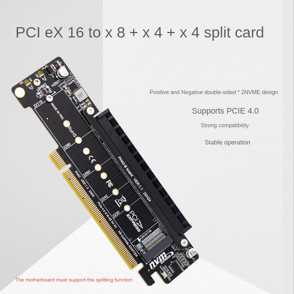 Tarjeta elevadora de expansión dividida PCIE4.0, tarjeta adaptadora PCIE X16 a M.2 NVME SSD, PCIE X16 a X8 + X4 + X4 Quad VROC .2 puerto NVMe