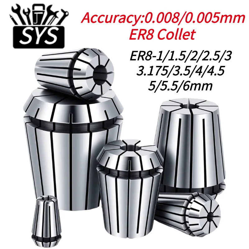 SYS ER Hochpräzise 0,005mm 0,008mm ER8 Spannzangen-Satz 1mm 1,5mm 2mm 2,5mm 3mm 4mm 5mm 6mm 3,175mm AA UP ER Spannzangenfutter
