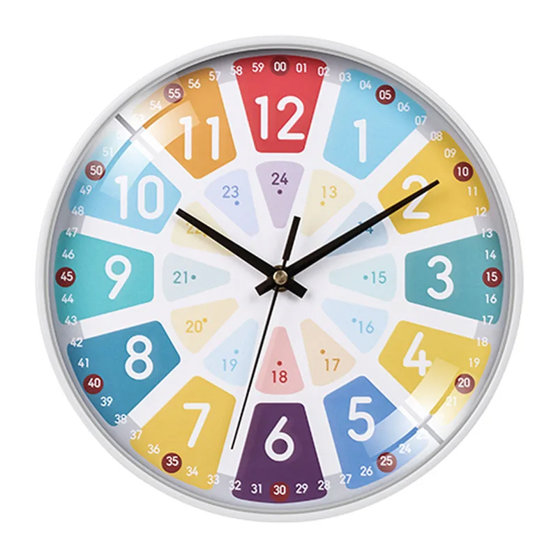 12 inch Wall Clock Kids Silent Clock Time Teacher Colorful Numbers Clock Easy To Read Hanging Watch Clock Living Room Home Decor