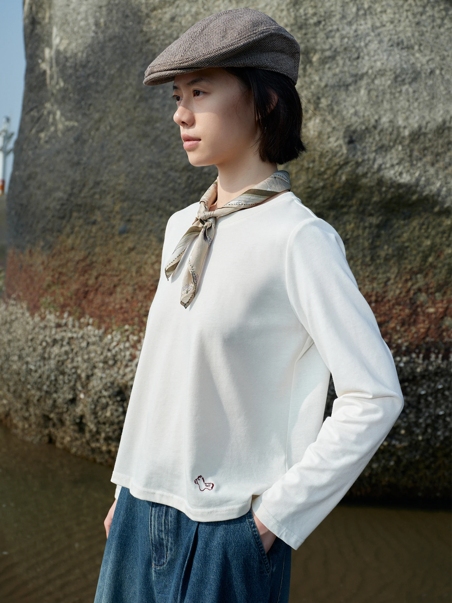 

Spring 2026 ZBWY Slim Fit Cotton Wool Blend T-irt Comfortable Skin-friendly Long Sve round Ne Casual Sle for Women