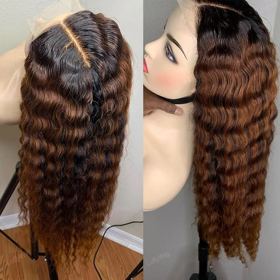 

T1B/30 Ombre Colored Deep Wave 13x6 Lace Frontal Wigs 200% Human Hair For Woman Remy Brazilian Natural Hairline Wigs Luffywig