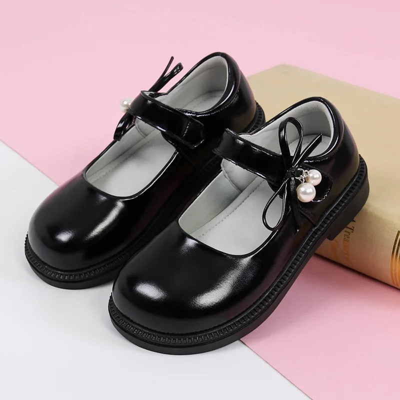 Zapatos Fashion High-quality Kids Leather Shoes 2025autumn New Girls' Bow Princess Shoes Simple Versatile Child Performance Shoe