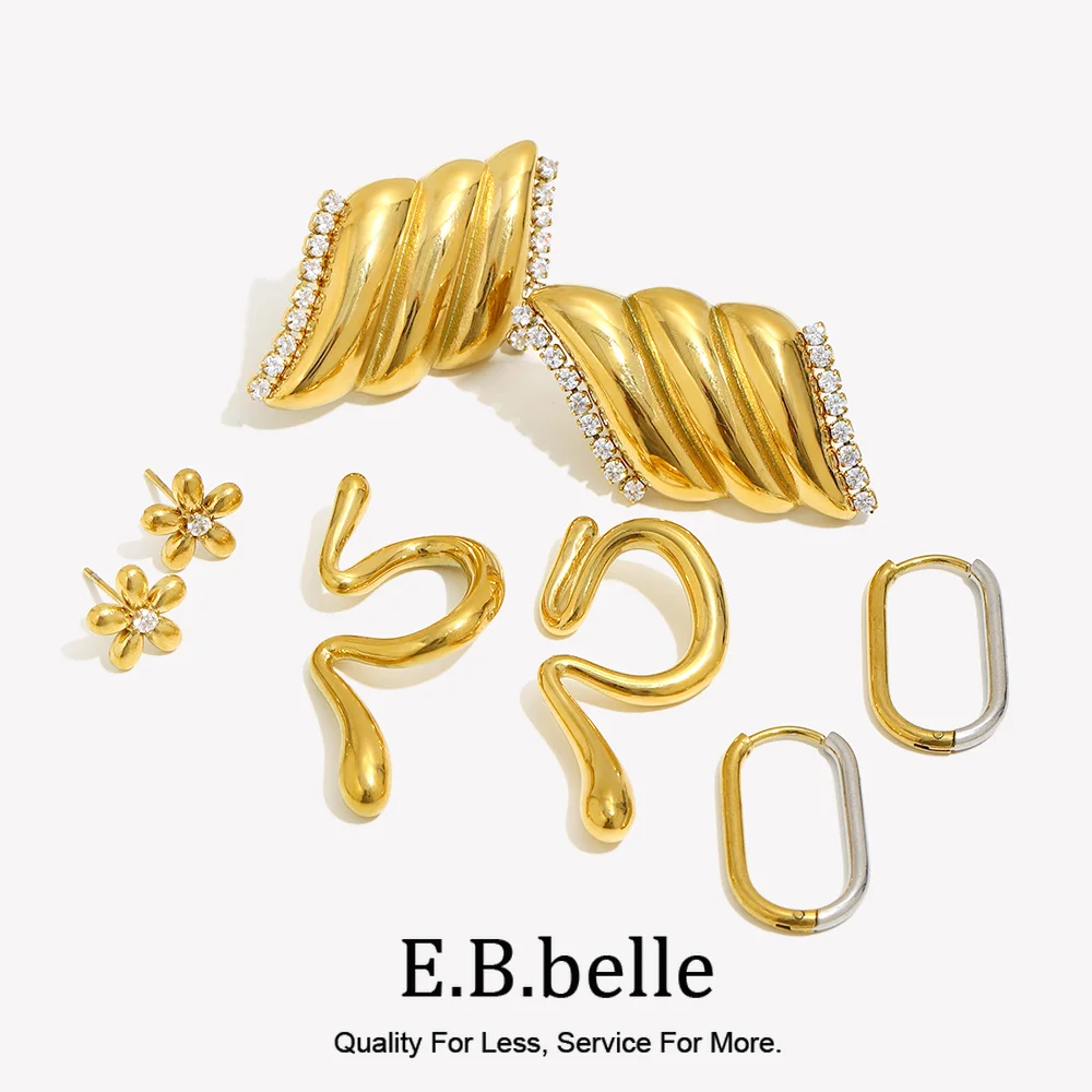 Dual Color Long O-ring Three Layer Angel Wings Mini Zircon Flower Geometry Melting Liquid Irregular Oval Bubble C-shaped Earring