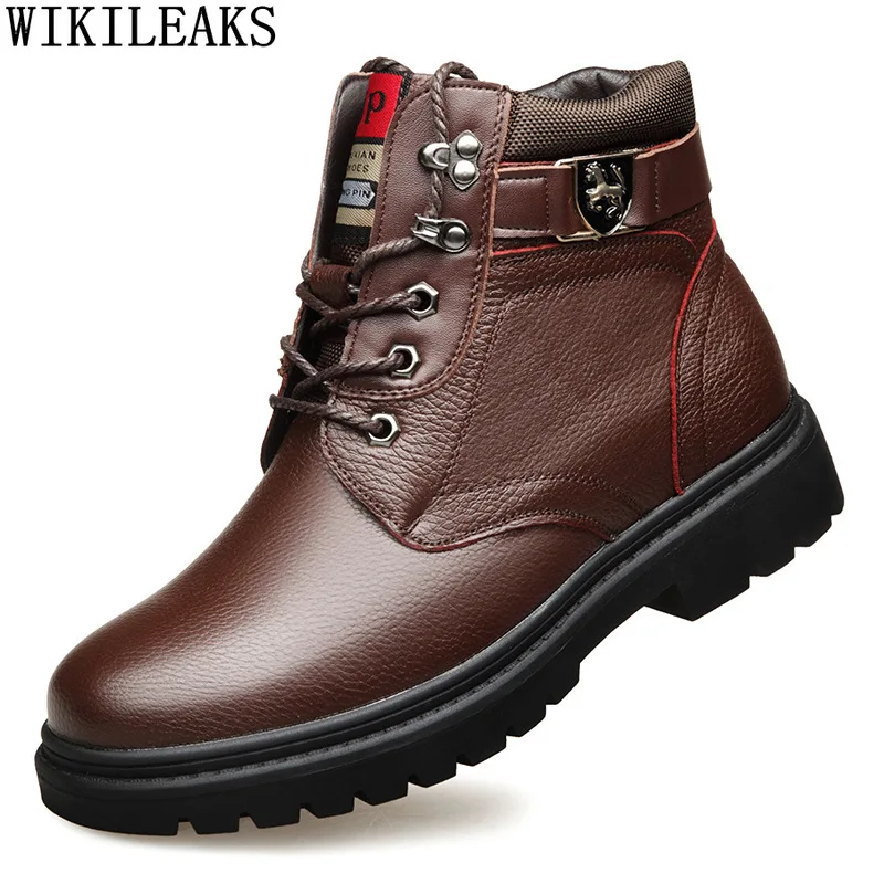 Black Snow Boots Men Winter Boots for Men Male Leather Shoes Men Brown Designer Ankle Boots Man Round Toe обувь мужская зимняя