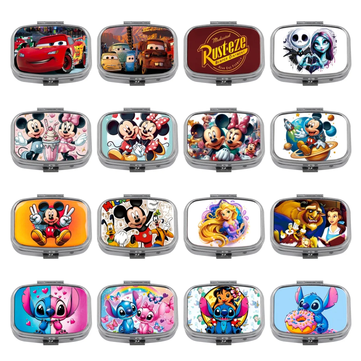 لطيف الكرتون سلسلة 2 مقصورات صندوق دواء معدني المحمولة السفر مزين مختومة منظم حبوب صغيرة تخزين الحاويات