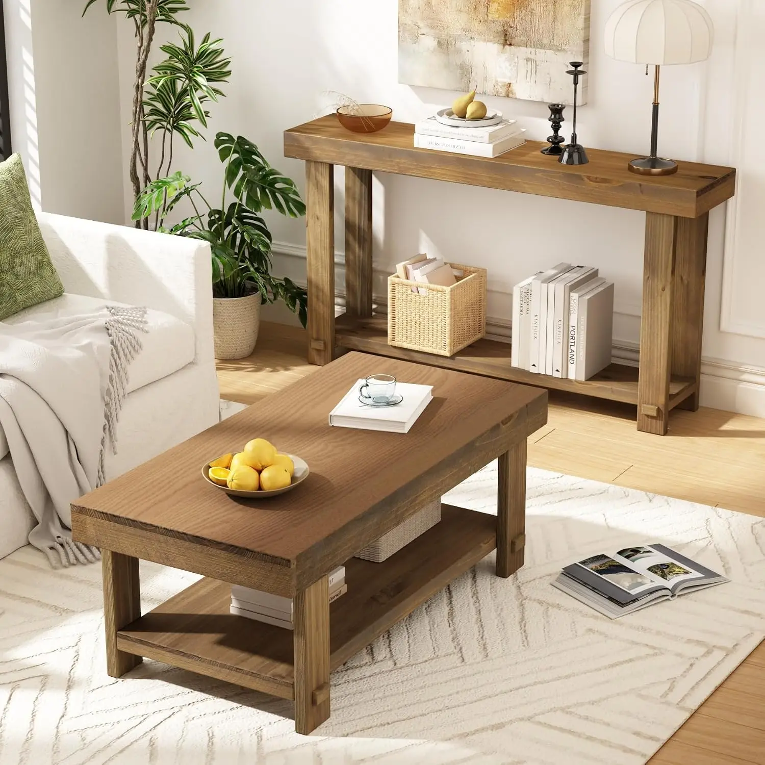 42.5" Farmhouse Solid Wood Coffee Table, Rustic Center Tables