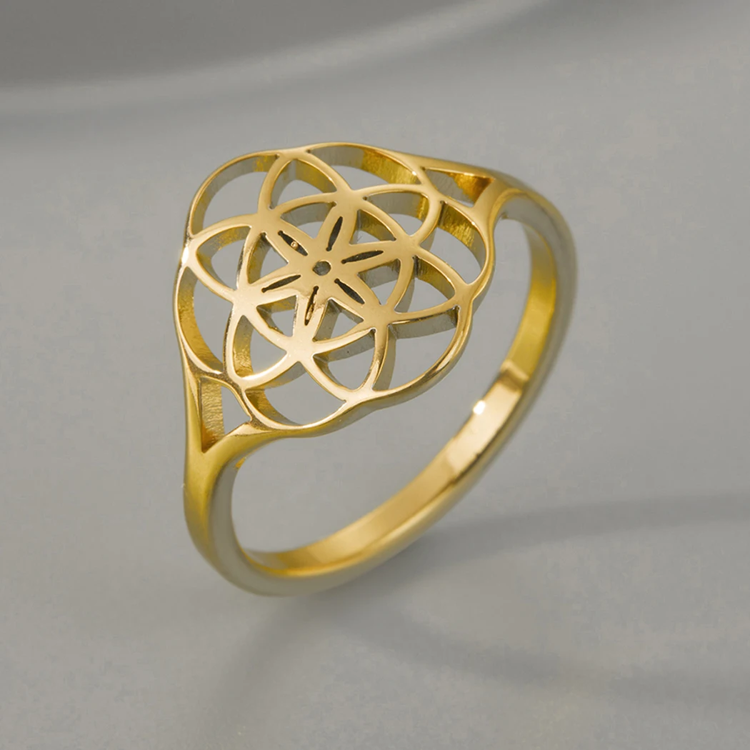 Kinitial 2022 New Leaf Lotus Ring-Flower of Life Ring-Sacred Geometry Ring Everyday Simple Ring Christmas Gift Essential