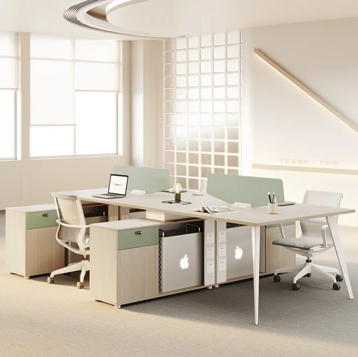 Simple Modern Wooden Panel Office Furniture Staff Desks with Chair Combinations for 4-6 People and Screens