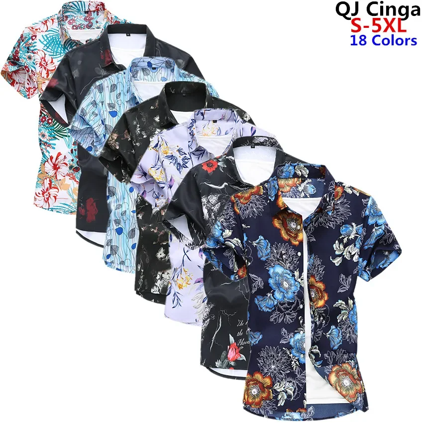 Summer New Men Short Sleeve Printed Shirt, Single Breasted Lapel Hawaiian Beach Shirts, Asian Size M-4XL 5XL Men Camisa