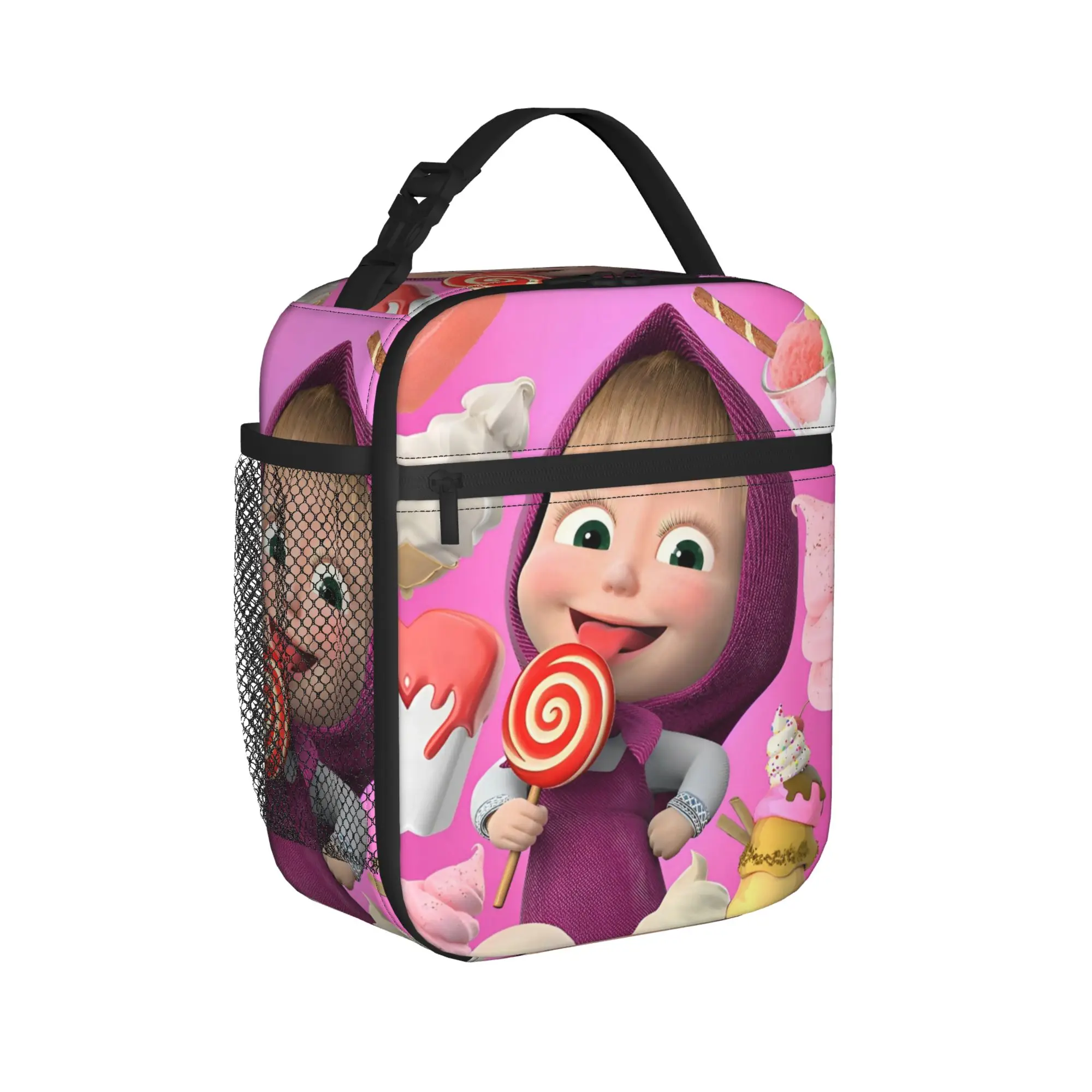 Cute Girl M-Masha and Bear Insulated Lunch Bag High Capacity Lunch Container Cooler Bag Tote Lunch Box Beach  Outdoor Men Women