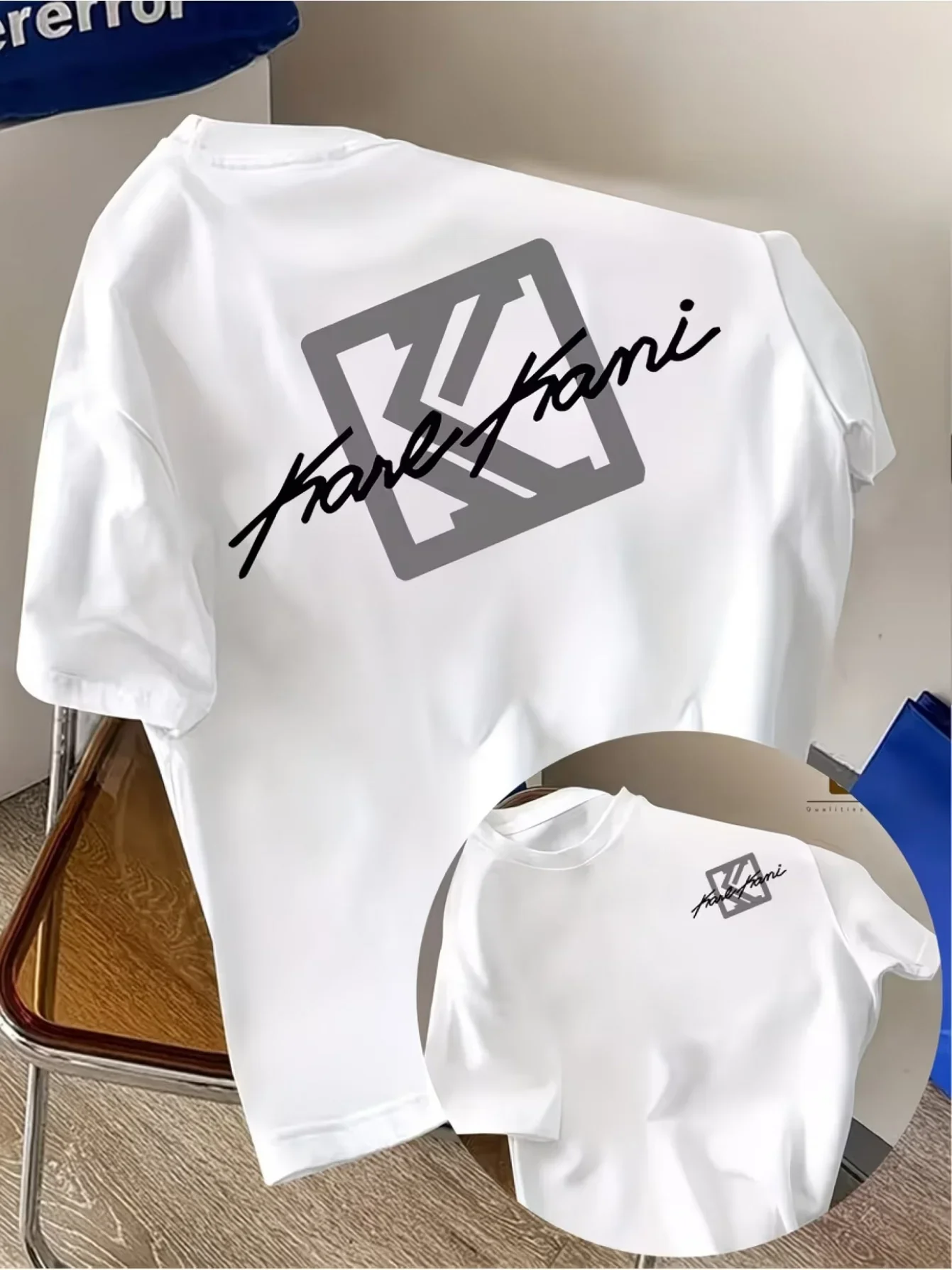 Mens 100% Pure Cotton Tee Vintage Hip Hop Square Frame K Cursive Script Graphic Loose Streetwear Short Sleeve Shirts
