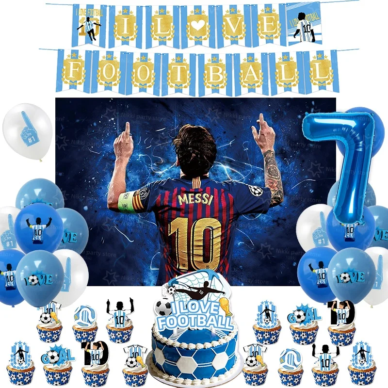 Fußball-Party-Zubehör Superstar Messi Geburtstagsdekoration Einweg-Tischgeschirr Tischdecke Teller Becher Hintergrund – Detail 4