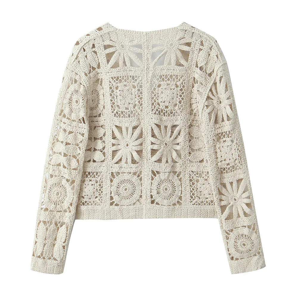 BWQ Spring/Summer New Women\'s Forest Style Lazy Hollow Hook Flower Knitted Cardigan Knitted Pants Set
