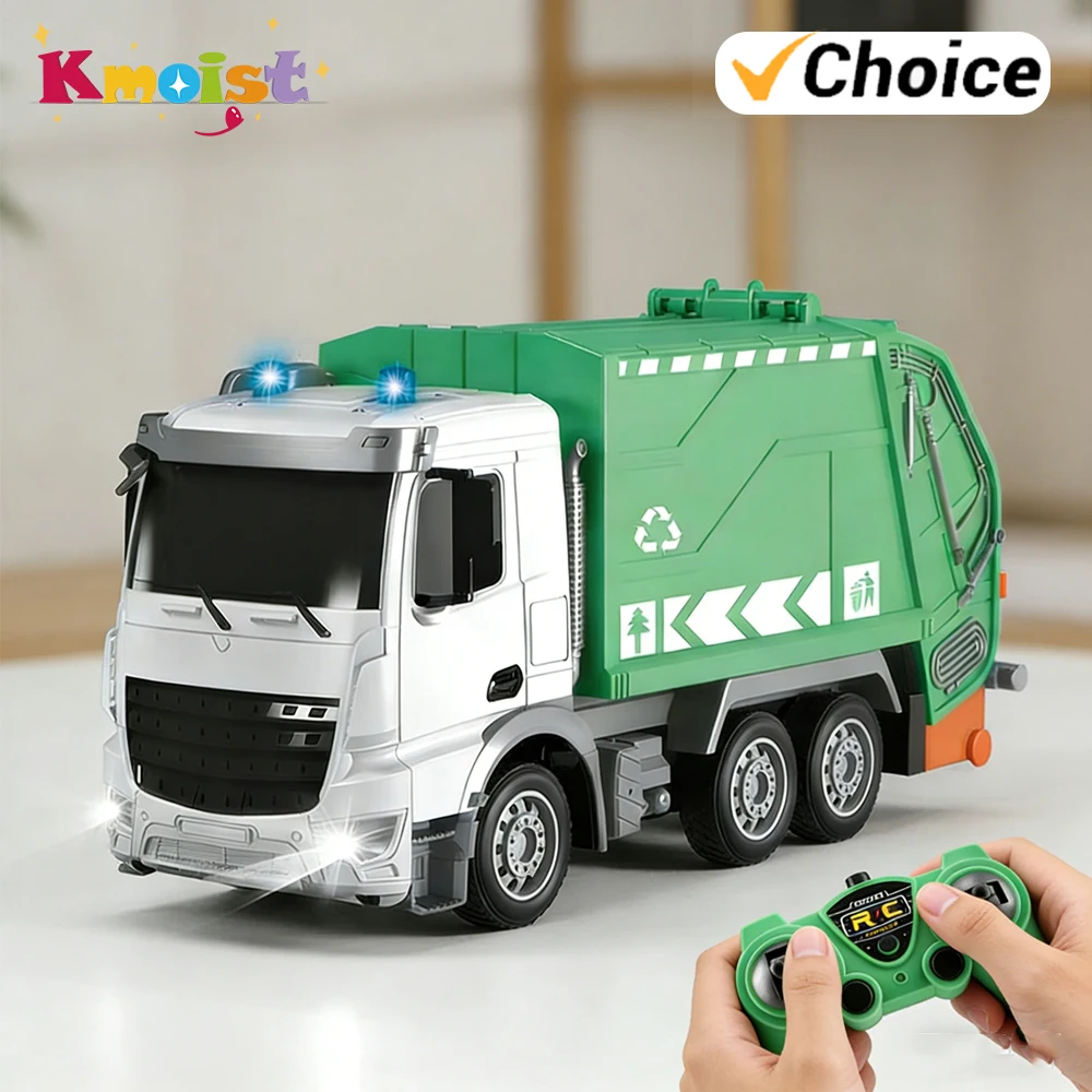 1:24 RC Car Garbage Truck Toy with Lights Radio Controlled Car Sanitation Vehicle Recycling Cars Early Learning Toys for Boys
