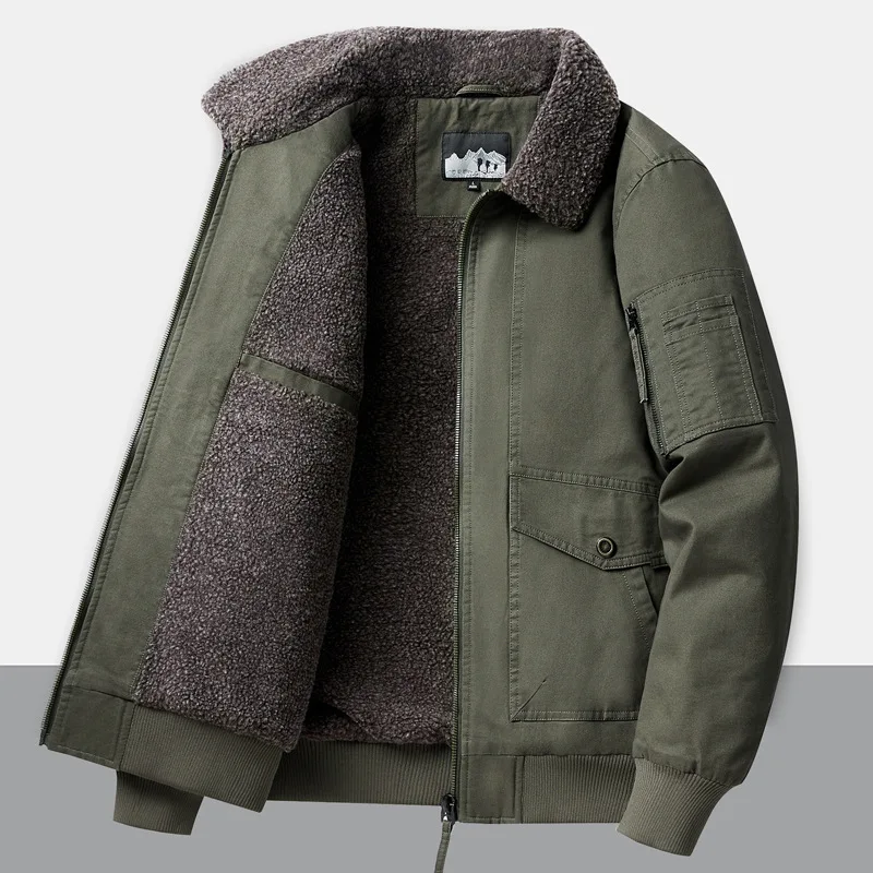 Winter Fleece Lapel Military Padded Jacket Men's Loose Warm Outerwear