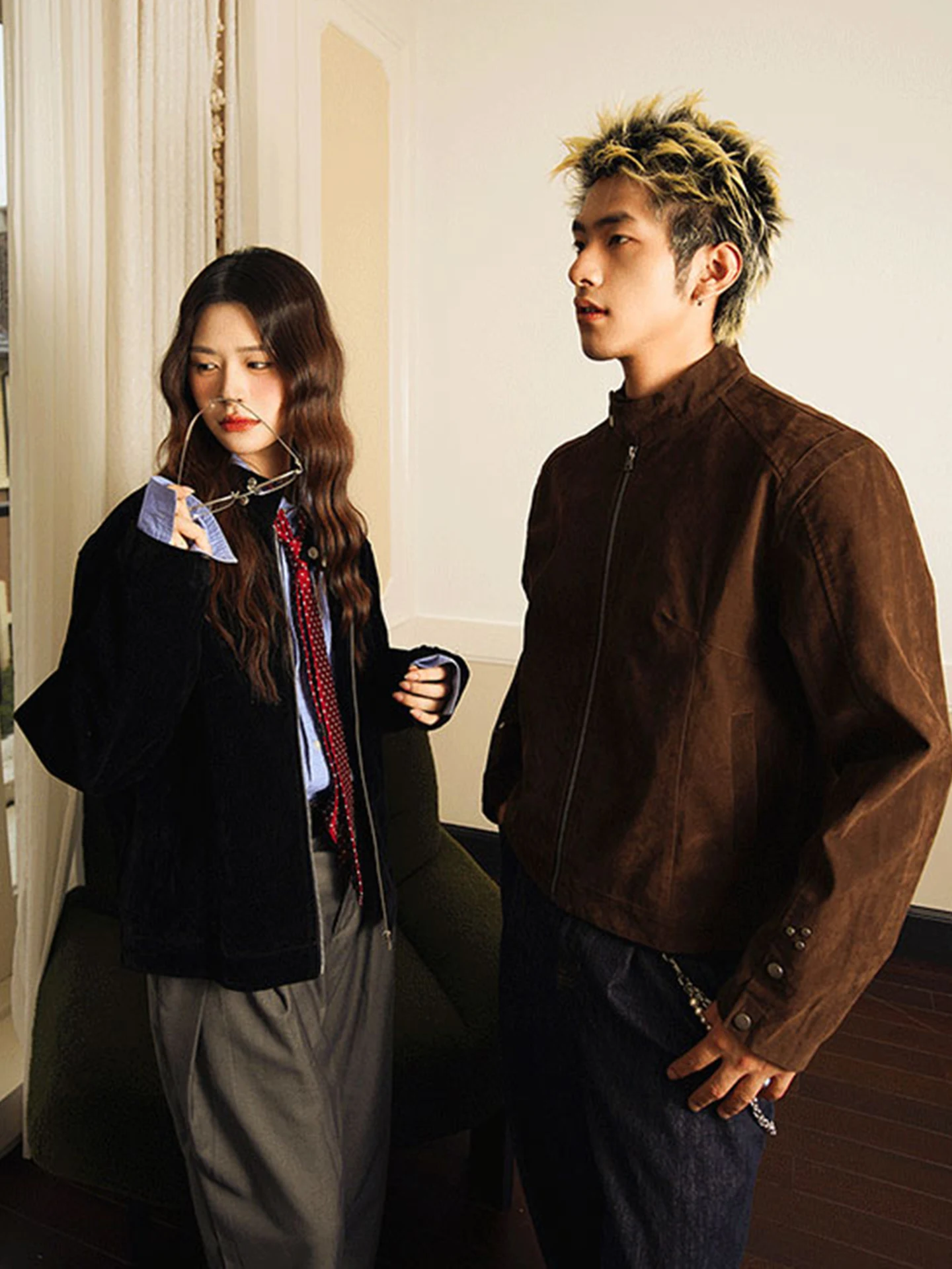 Heren Vintage Opstaande Kraag Gewatteerd Jaet Faionable Urban Sle All-Season Wear Polyester Fiber Stand Fit Ritssluiting