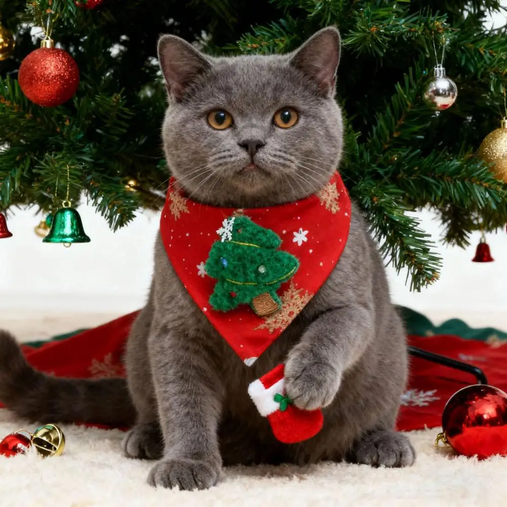 Christmas Pet Collar Anti-slip Buckle Pet Collar Festive Christmas Cat Dog Bandanas for Holiday Dress-up Plush Santa Reindeer