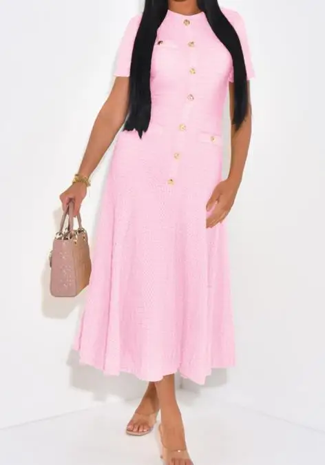 

Летнее женское однотонное облегающее платье трапециевидной формы с небольшим ароматом, простое и элегантное платье с короткими рукавами на пуговицах