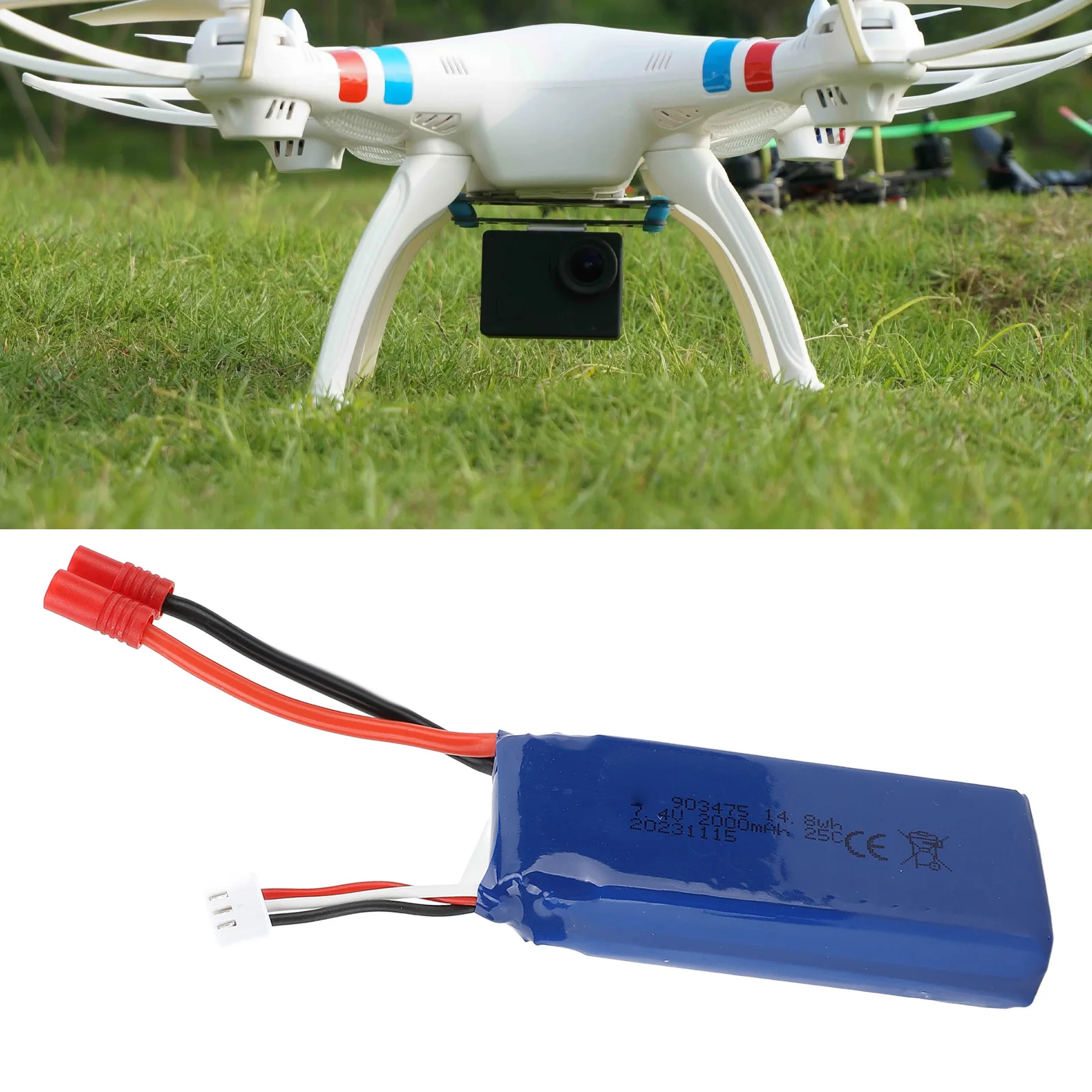 2000mAh 7.4V Drone Lithium Battery Banana Plug 25C Replacement Lithium Polymer Battery For Syma X8 X8C X8SW RC Drone Toy