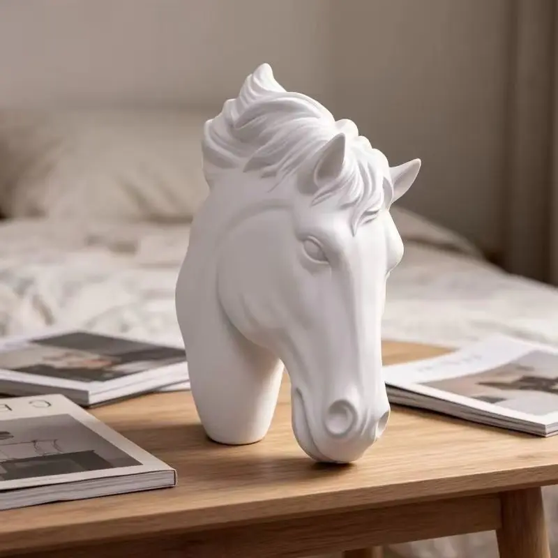 3D Resin Horse Head Wall Art Sculpture Animal Home Decor Unique Equestrian Theme Living Room Craft Figurines